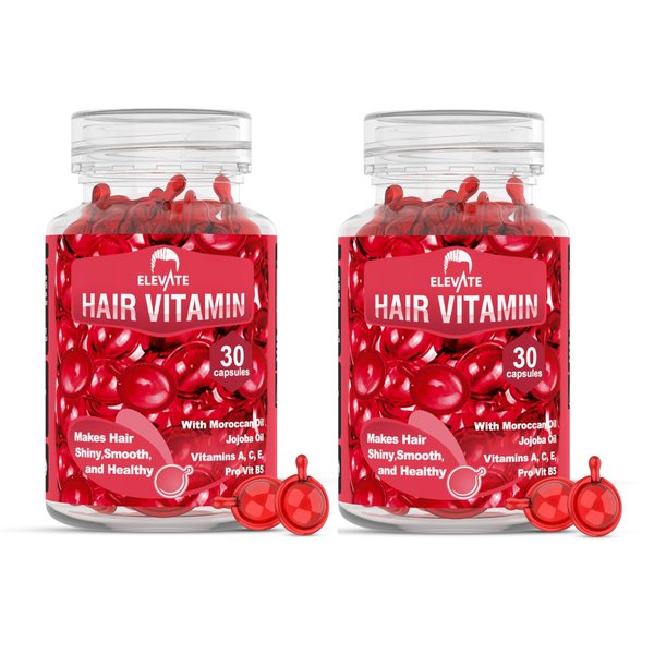 Elevate Hair Treatment Serum Oil Capsules - Conditioning Repair & Moisturizing Formula with Argan Jojoba Oils Vitamins A C E Pro Vitamin B5 Healthier Smooth Silky Thicker for Softness (2 Bottles)