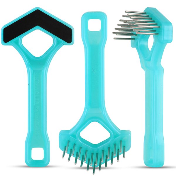 Mini-Rake V-Shaped with 1" Double-Row Rotating Teeth (Aqua-Blue/Black Top)