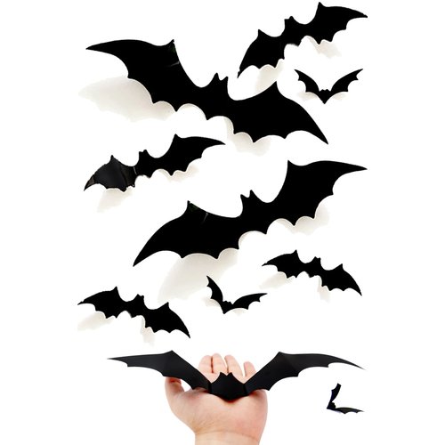 81PCS Halloween Decor 3D Bats,4 Different Sizes DIY Halloween Decorations Bat Stickers,PVC Cute Fake Bats for Wall,Indoor,Front Door,Bedroom,and Office Halloween Party Supplies-Black