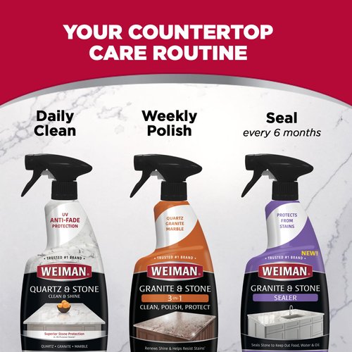 Weiman Quartz Countertop Cleaner and Polish - 24 Ounce with Microfiber Cloth - Clean and Shine Your Quartz Countertops Islands and Stone Surfaces with UV Protection