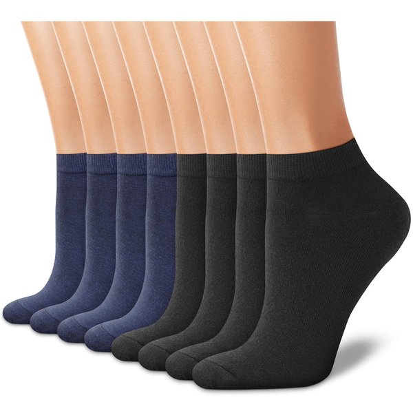 CHARMKING 8 Pairs Novelty Socks Ankle Socks for Women Non Slip Cotton Socks No Show Socks Classic Low Cut Casual Socks (Black/Navy)