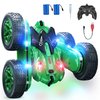 Remote Control Car, RC Cars with Strip Lights and Headlight, 2 Hours Long Battery Life, 4WD Double-Sided 360° Flips Rotating Stunt RC Car Toys, Birthday Gift for Boys Girls (Green)