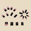 OHWODA Black Press on Nails Medium Square Fake Nails Pink Flowers Acrylic Glue on Nails Full Cover Glossy Nails Press ons Medium Length Stick on Nails Winter Artificial Nails for Women Girls - 24Pcs