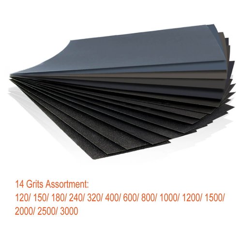 42 Pcs Wet Dry Sandpaper 120 to 3000 Grit Assortment 9 * 3.6 Inches Abrasive Paper Sheets for Automotive Sanding Wood Furniture Finishing