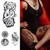 16 Sheets 3D Black Flower Temporary Tattoos for Women Body Arm Neck Waterproof Fake Tattoos Rose Sunflower Moon Tattoo Stickers for Adults Girl