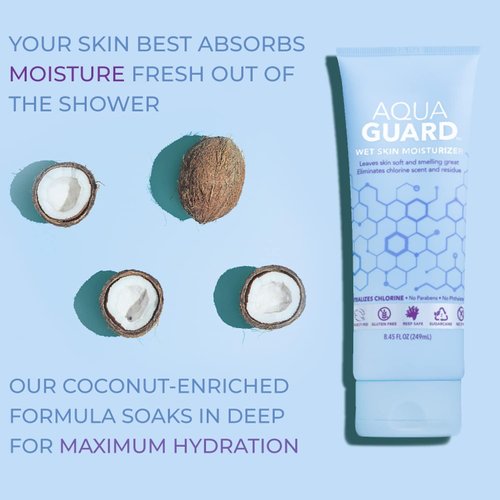 AQUA GUARD After-Swim Wet Skin Moisturizer | Leaves Skin Soft+Neutralizes Chlorine Scent&Residue | In-Shower Lotion | Saves time | Apply to wet skin then towel off | Fast Absorbing - Single