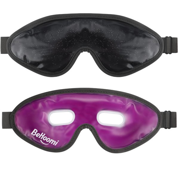 BeHoomi Cooling Eye Mask, Gel Eye Mask Cold Compress for Eyes, Reusable Eye Ice Pack, Cool Relaxation, Comfort Snug Fit, No Freeze, Eye Cover Ice Mask for Home, Office, 2PCS, Black & Purple
