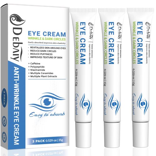 DEBAIY 3 Pack Anti-Wrinkle Eye Cream with Caffeine & Peptides - Reduces Dark Circles & Puffiness, Improves Skin Texture (Each 0.529oz | 15g)