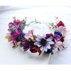 LLinfflr Women Floral Crown Boho Flower Headband Hair Wreath Floral Halo Headpiece with Ribbon Wedding Party Photos Purple