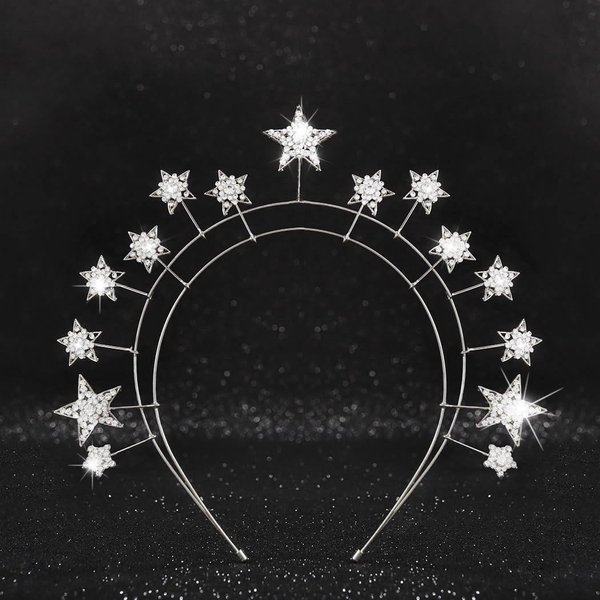 Kilshye Rhinestone Star Wedding Headband Crystal Halo Crown Goddess Costume Headpiece for Women and Girls (Silver)