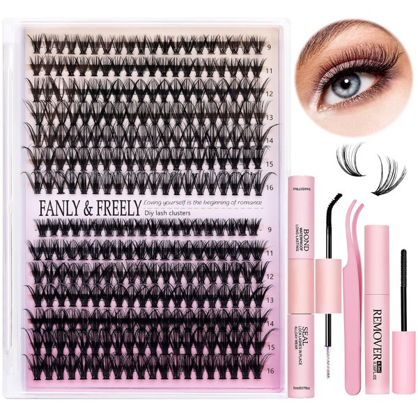 DIY Lash Extension Kit 280pcs Lash Clusters Kit D Curl Individual Lashes Kit with Lash Bond and Seal Lash Tweezers and Lash Glue Remover for Lash Extension at Home (30D+40D-0.07D-9-16MIX KIT)