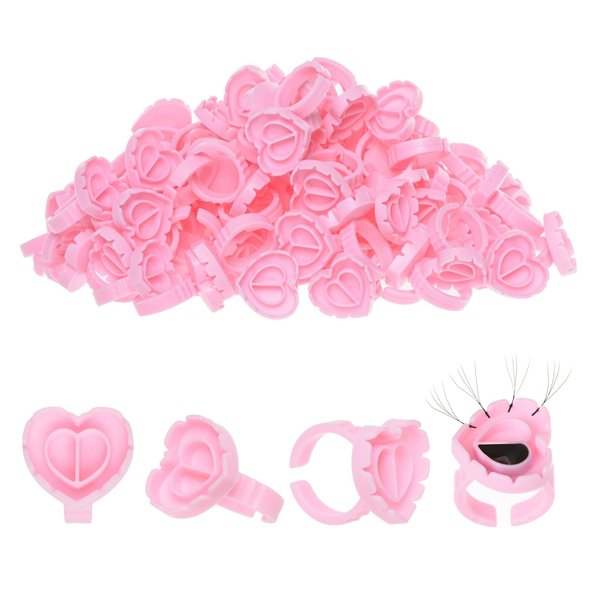 POCMKO 300PCS Glue Rings for Lash Extension Supplies, Lash Glue Cup for Volume Lashes Fan, Eyelash Extension Lash Rings, Glue Holder for Lash Glue Supplies, Lovely Heart Shape Eyelash Rings