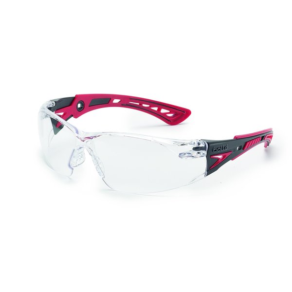 Bolle Safety Bollé Safety 41080, Rush+ Safety Glasses Platinum®, Black & Red Frame, Clear Lenses