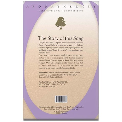 Olivia Care Lavender Bar Soap-4 pack box set - 100% Natural Ingredients, Organic, Vegan - For Face & Body, Cold-pressed Triple-Milled, Hydrating, Moisturizing, Infused Calcium & Vitamins - 4 X 5 oz