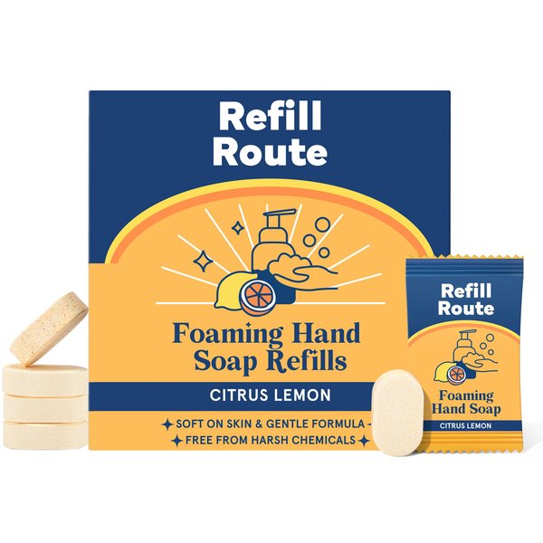 Foaming Hand Soap Tablet Refills Refill Route-6 Pack Foaming Soap Tablets For 6 x 8fl oz Bottles- Plant-Based Foaming Soap Refill Tablets- Cleansing & Moisturizing - Lemon Scent
