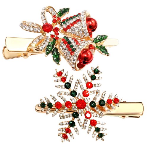 Christmas Hair Clips Rhinestone Xmas Bell Snowflake Hairpins Festive Christmas Light Bulb Hair Clips Holiday Hair Barrettes New Year Gift Christmas Decor