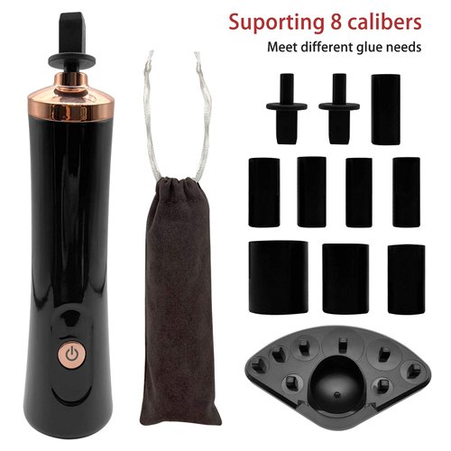 ZLMONDEE Nail Lacquer Shaker, Nail Polish Mixer, Portable Electric Eyelash Glue Shaker with 2 Connectors and 8 Sizes of Caliber Liquid Evenly Mixer for Eyelash Extension Lash Glue Ink (Black)