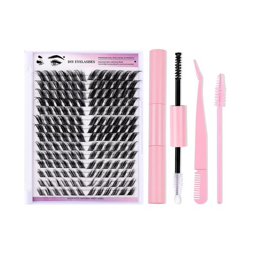 MUOBOFU False Eyelashes,Lash Extension Kit DIY,168pcs Lash Clusters Eyelash Extension Kit,12-18mm D Curl Individual Lashes Kit with Lash Bond and Seal Lash Tweezers for Self Use