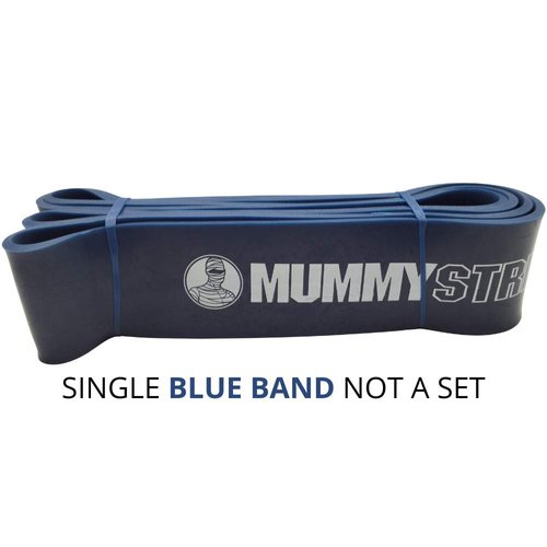 MummyStrength Resistance Bands for Men and Women. The Best Stretch Band for Pull Up Exercise and Powerlifting. Works with Any Pull Up Bar or Station. Single Band. Workout Guide Included - Blue