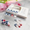 4th of July Press on Nails Short Square Fake Nails Independence Day Stars with Nail Glitter False Nails American Flag Star Pattern Designs Glue on Nails Holiday Acrylic Nails for Nail Art Decoration