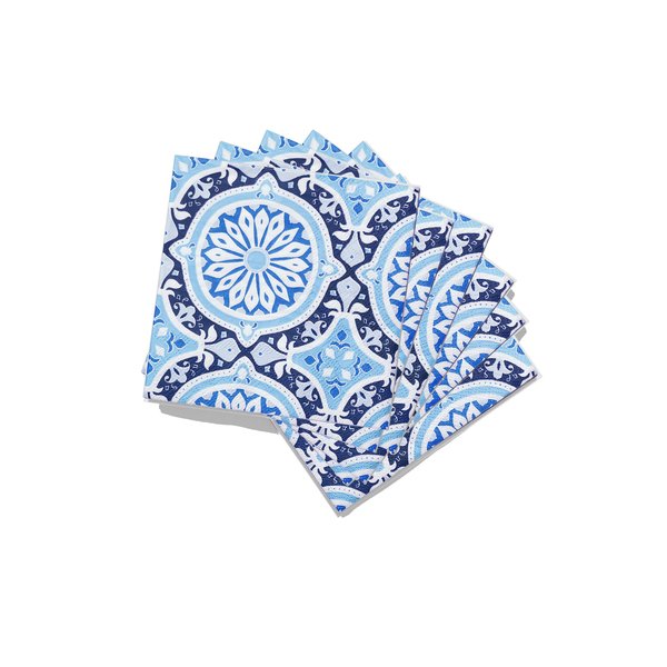 Coterie Blue Geometric Paper Cocktail Napkins (Set of 25) | Pretty Cocktail Napkins for For Bridal and Baby Shower, Engagement Party, Dinner Party, Birthday Party | 5” Fancy Paper Napkins