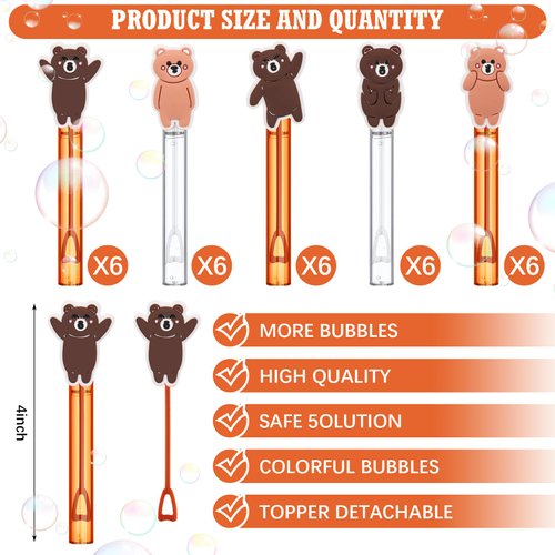 Foilswirl 30 Pcs Bubbles Party Favors for Boys Girls Mini Bubble Wands Tube Bulk Theme Bubble Maker Goodie Bags Stuffer School Classroom Prizes Birthday Gift for Bubble Solution (Bear)