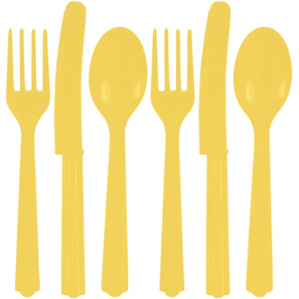 Assorted Sunhine Yellow Plastic Cutlery (Pack of 24) - Elegant, Durable & Disposable Party Supplies for Every Occasion
