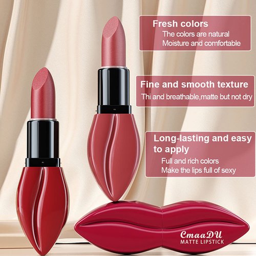 Easilydays Matte Red Lipstick for Women, A Big Kiss Lip Mouth Lipstick, Moisturizing Velvet Lipsticks, Fresh Natural Velvet Lip Stain, Long-Lasting Wear High Pigmented, Dark Makeup Lip Gloss (#02)
