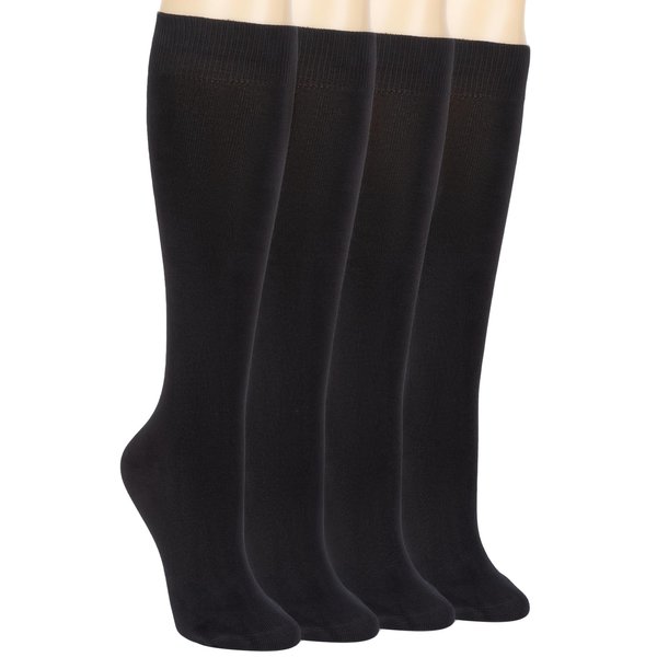 Athlemo 4 Pack rayon from bamboo Lightweight Knee High Dress Socks for Women, Comfortable Breathable Casual Socks, Solid Tube Socks Fit Well for Outdoor Sport School Uniform, Black 9-11