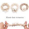 Fashey Pearl Hair Ties Elastic Ponytail Holder Satin Hair Scrunchies Rhinestone Hair Bands Hair Ropes Hair Accessories for Women and Girls（Pack of 3）
