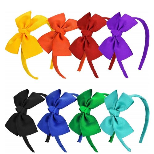 8 Pcs Bow Tie Headband Bow Tie Hairband for Girls,Vamotto Hair Barrettes Head Wraps Grosgrain Ribbon Hair Band Hair Accessories for 3-12 Year Girls Favors and Party, 8 Colors