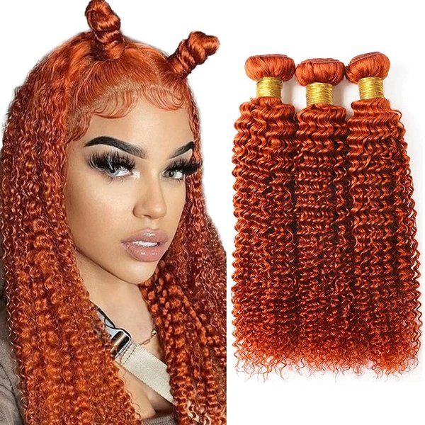 18 20 22 Inch Ginger Orange Bundles Color 350 Curly Wave Human Hair Bundles Ginger Bundles Human Hair Orange Kinky Curly Bundles Remy Hair Color 350 Bundles