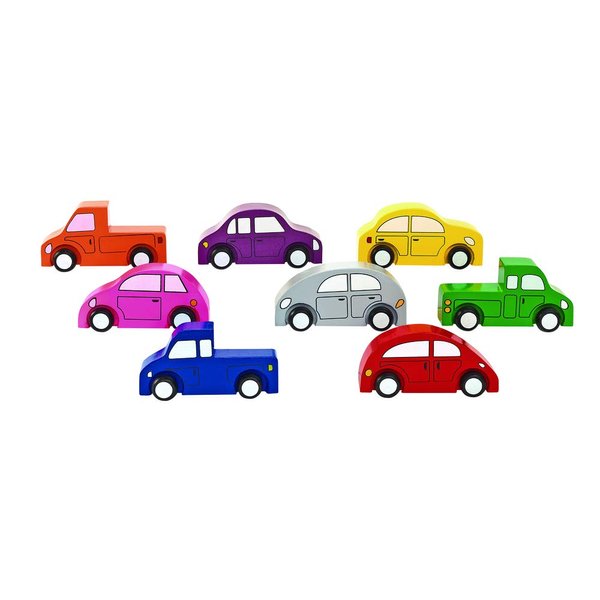Excellerations, 4 x 1 x 2-1/4 inches Block Play Wooden Cars and Trucks, Set of 8, Preschool Educational Toys, Supports Early STEM Skills, Ages 3 Years and Up