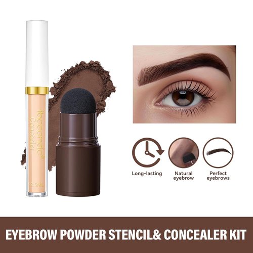 Eyebrow Stamp Stencil Kit, Eyebrow Definer Powder Stamp Makeup with Eyebrow Concealer and 12 Reusable Stencils, Long Lasting Waterproof for Perfect Brow (03# Dark Brown)