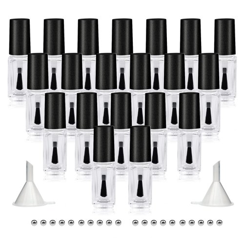 Agidea Empty Nail Polish Bottles with Round Brush 5ML, 20Pack Small Empty Glass Refillable Nail Polish Containers with Mixing Balls & Funnels (Matte Black)
