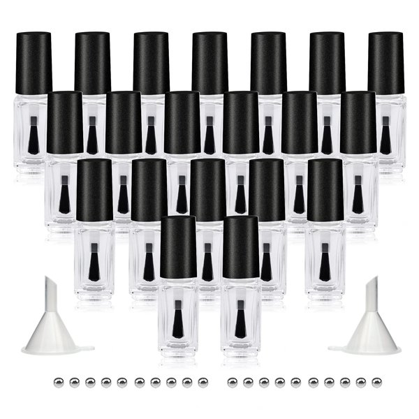 Agidea Empty Nail Polish Bottles with Round Brush 5ML, 20Pack Small Empty Glass Refillable Nail Polish Containers with Mixing Balls & Funnels (Matte Black)