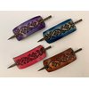 Made in USA - 2 GENUINE THICK LEATHER Floral Hair Barrettes with Sticks, Ponytail Holders, Flowers, Choice of Colors Dark Brown, Light Brown, Black