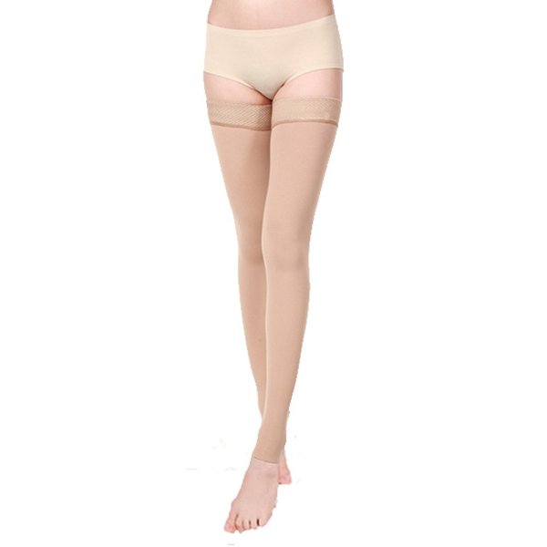 Compression Sock for Men & Women, Thigh High Stockings, Firm Support 20-30 mmHg Gradient Compression with Silicone Band - Treatment Swelling, Varicose Veins, Edema, Boost Recovery.(9Nude-S)