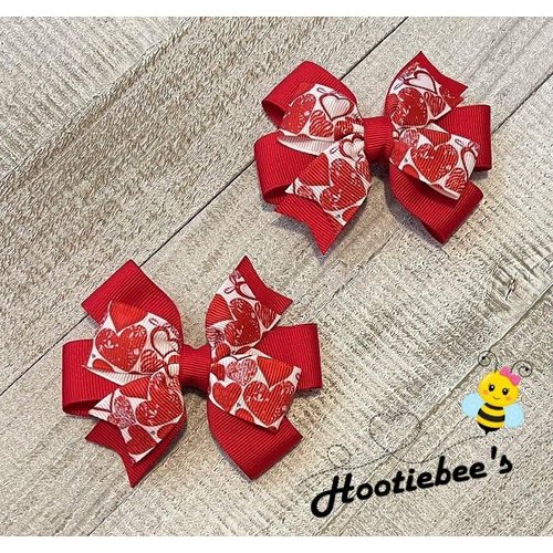 Valentine Red Hearts Toddler Hair Bow Set