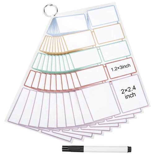 Dry Erase Sticker Labels Reusable Dry Erase Notes with Pen Storage Bins Labels 60Pcs Waterproof and Oil-Proof Removable Stickers for Food Containers Kitchen Classroom (1.2×2inch, 2×2.4inch)