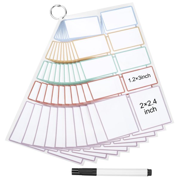 Dry Erase Sticker Labels Reusable Dry Erase Notes with Pen Storage Bins Labels 60Pcs Waterproof and Oil-Proof Removable Stickers for Food Containers Kitchen Classroom (1.2×2inch, 2×2.4inch)