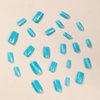 24Pcs Cyan Cat Eye Press on Nails Square Fake Nails Medium False Nails with Gradient Design Glitter Press on Nails Full Cover Stick on Nails for Women Shiny Acrylic Nails Jelly Press on Nails