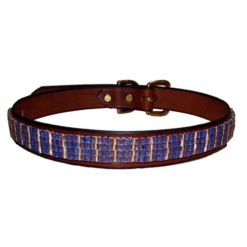 Just FUR Fun Dog Collar, Pinstripe, 24-Inch, Brown Leather