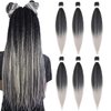 Pre Stretched Braiding Hair 36 Inch 6 Packs Ombre Braiding Hair Prestretched Crochet Braids Hair Professional Synthetic Braid Hair Extensions Hot Water Setting(36",1B/Gray)