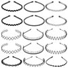 BOYIVI 15 PCS Fashion Teeth Metal Headbands Black Wavy Hair Band Non-slip Unisex Sports Hairband Outdoor Hair Hoop Simple Elastic Hair Accessories for Men Women