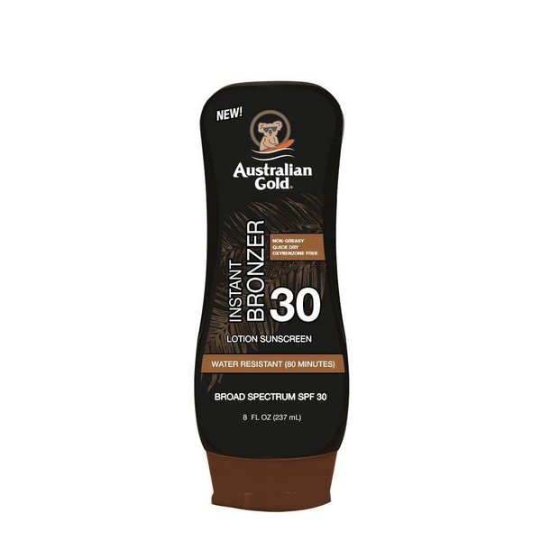 Australian Gold Sunscreen Lotion with Instant Bronzer, Broad Spectrum, Water Resistant, Non-Greasy, Oxybenzone Free, Cruelty Free, SPF 30, Coconut, 8 Fl Oz (A70902)