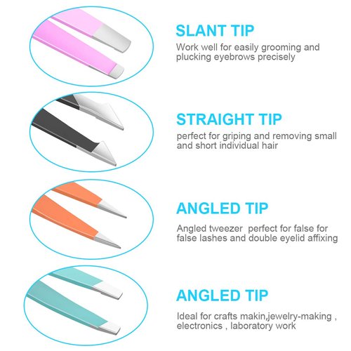 Tweezers for Women and Men Facial Hair,4 Pack Precision Tweezers for Eyebrows,Professional Slant Tip Tweezer Set for Ingrown Hair, Plucking Daily Beauty Tool with Leather Travel Case for Gifts