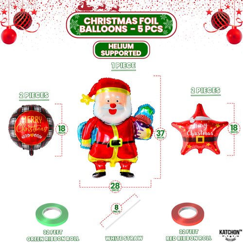 KatchOn, Christmas Santa Balloon and Star Balloons - 37 Inch, Pack of 5 | Christmas Foil Balloons for Christmas Decorations Indoor | Merry Christmas Balloons Decorations | Christmas Party Decorations