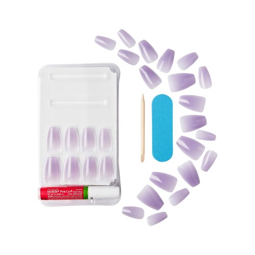 KISS Jelly Fantasy Fake Nails - Quince Jelly, Purple Sculpted, Medium Coffin Shaped Translucent, Ready To Wear, Professional Quality, Easy To Apply, Smudge Proof, Waterproof | 28 Count…