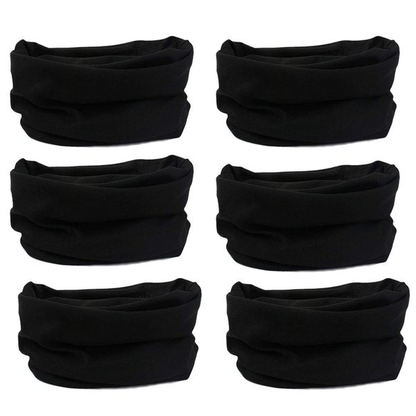 6pcs Magic Headband Face Mask Head Wrap Elastic Bandana Outdoor Headwear Sport Scarf Neck Gaiter UV Resistence for Workout (6pcs Black